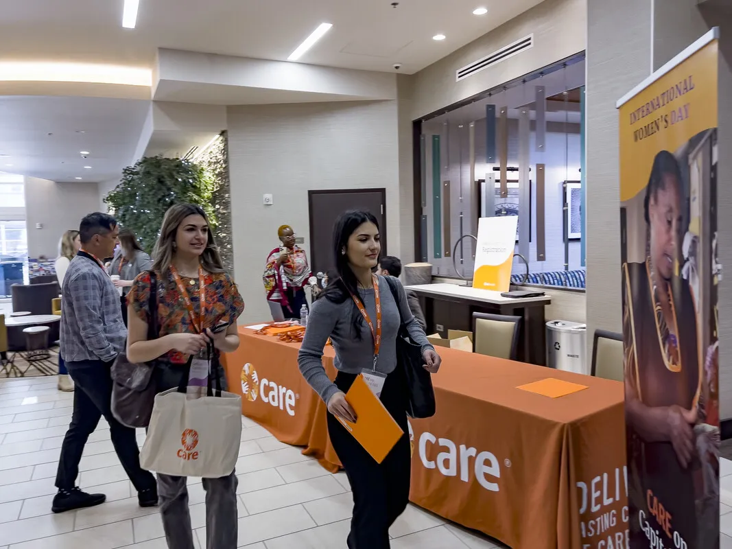 Two CARE advocates walking to an event.